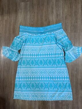 Cabana Life Off-Shoulder Swim Coverup in Aqua and White L